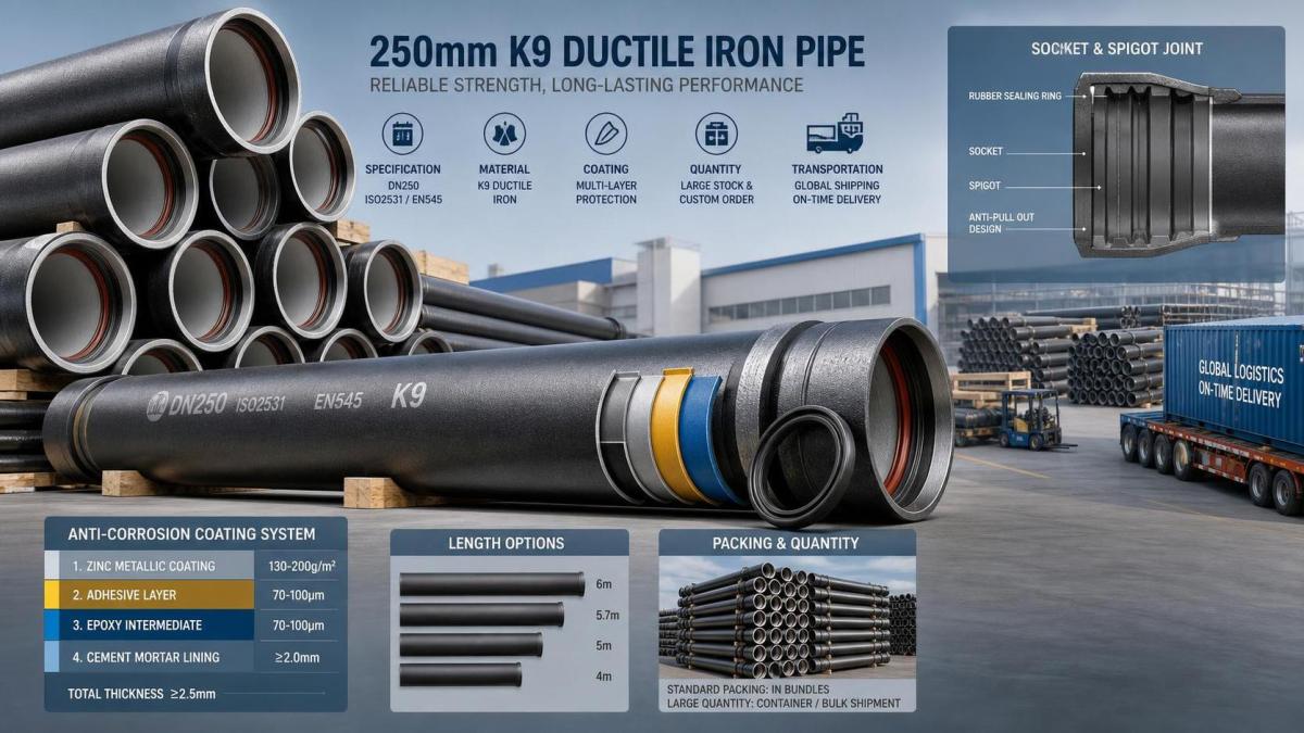 What is the price of a 250mm K9 ductile iron pipe? Giá của ống gang cầu K9 250mm là bao nhiêu?