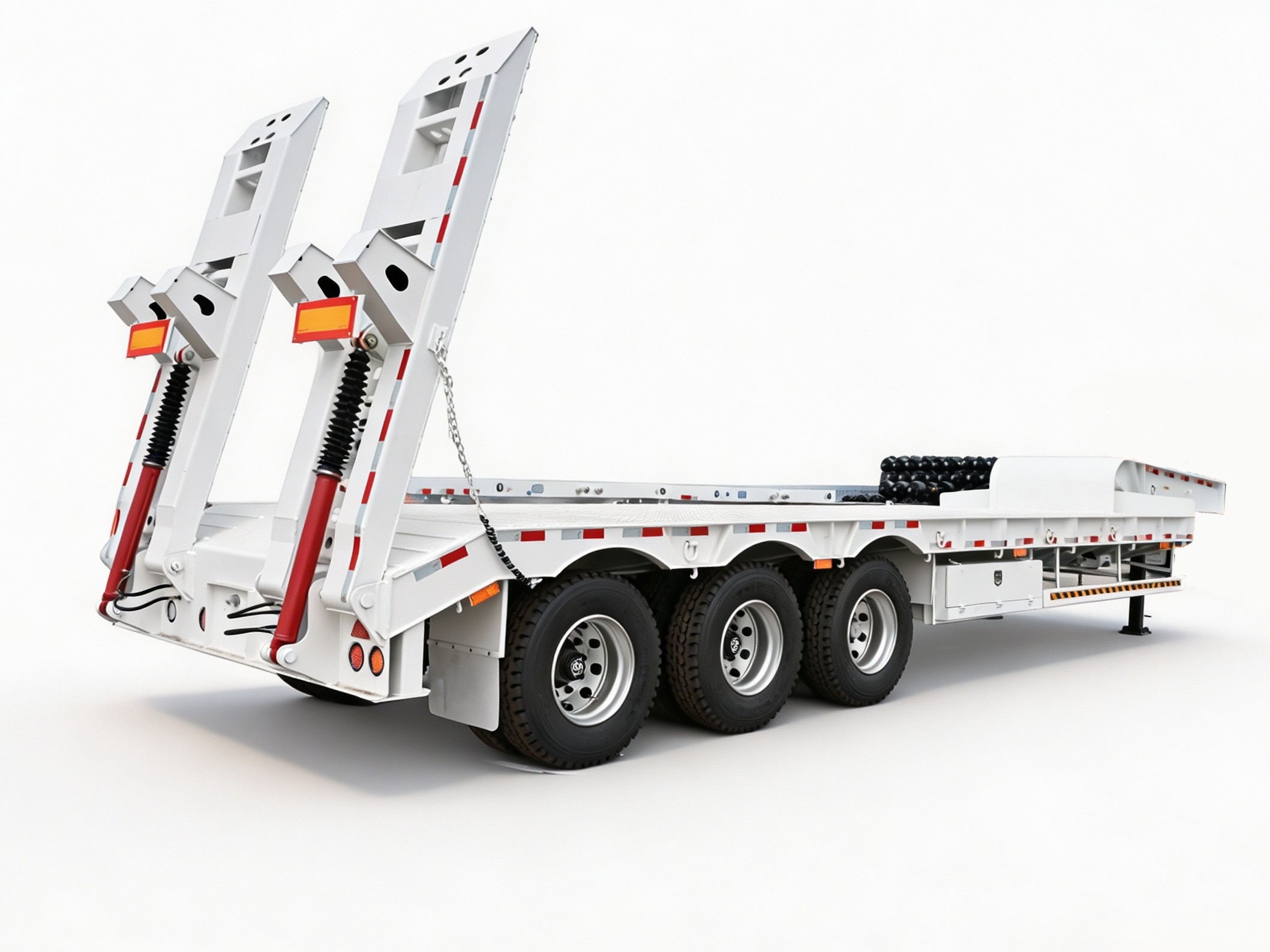 Semi-Trailer Lowbed Gooseneck 3 Gandar dengan Ramp Hidraulis