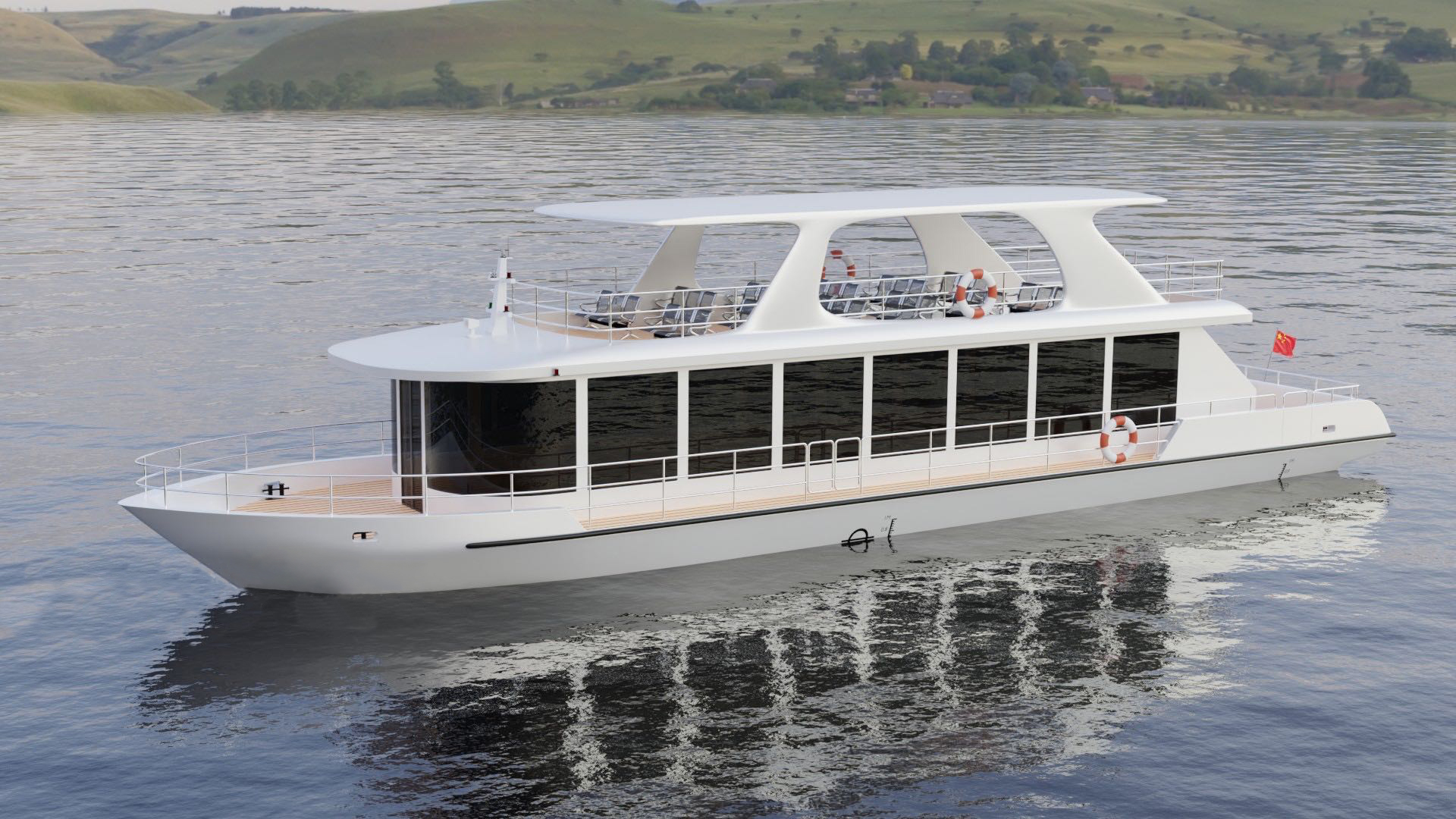 قارب جراند سي 24 م ذو هيكل فولاذي ذو طابقين لمشاهدة معالم المدينة للبيع