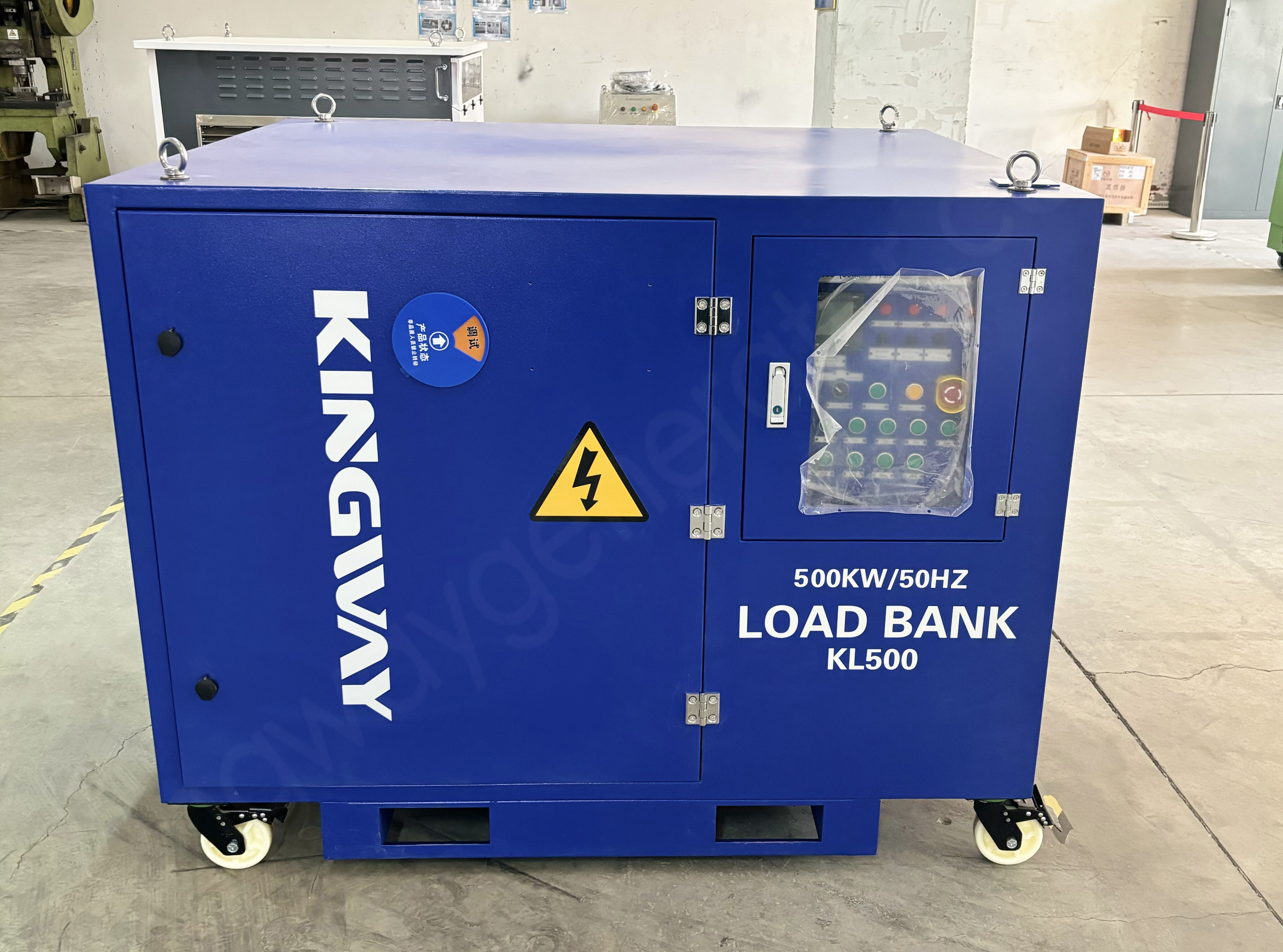 Pengiriman sukses 1 Unit 500KW, 400V, 50HZ, RAL5002, Indoor Resistive Load Bank ke klien Myanmar. 