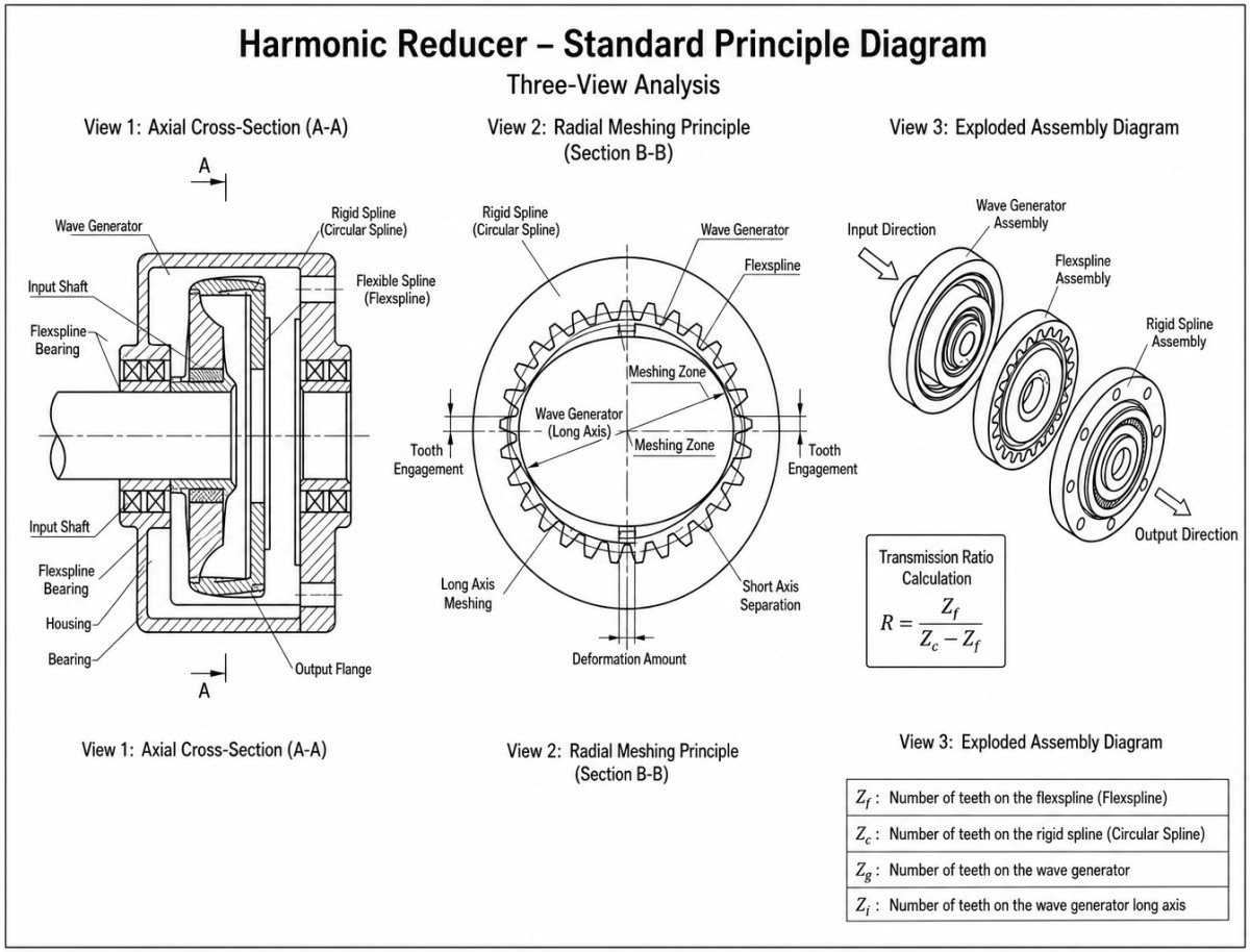 Harmonic Drive 감속기의 플렉스스플라인 전동 및 저백래시 구조