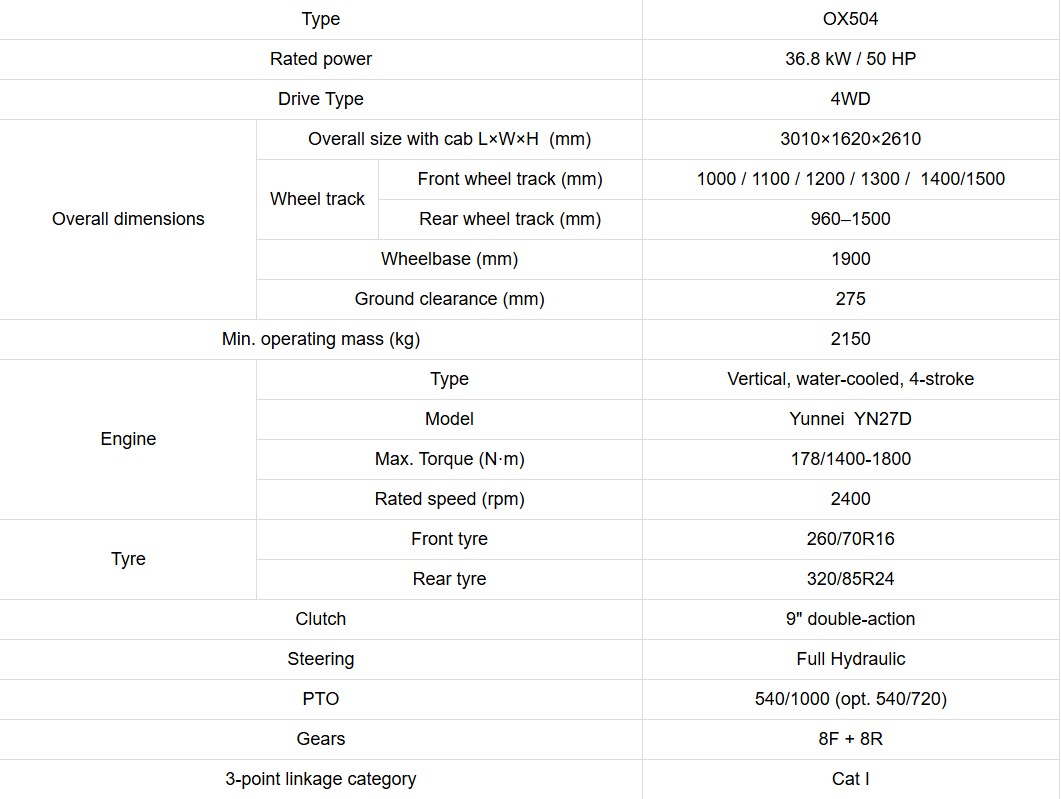 /></p><p style= 50HP Compact Tractor Specifications