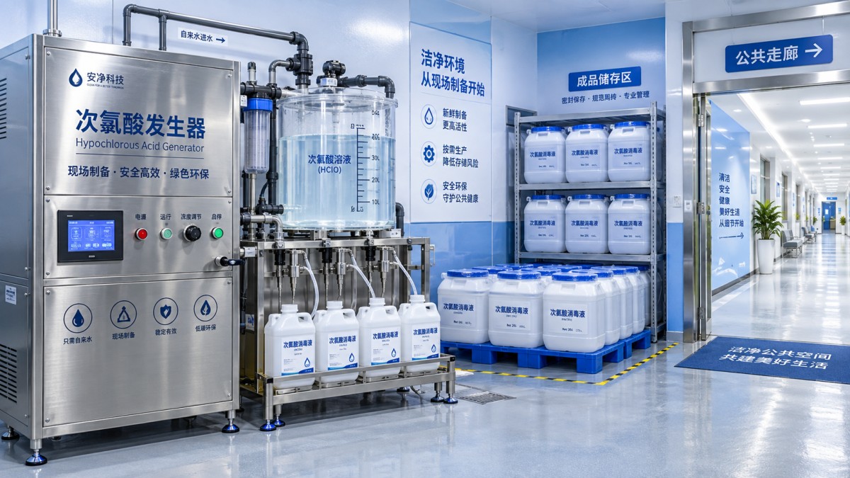 Produksi HClO di Lokasi dibandingkan Disinfektan Siap Pakai untuk Fasilitas Umum