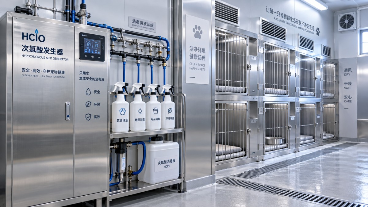 Pet HClO Generator Use for Odor Control in Kennels and Boarding Areas Penggunaan Generator HClO untuk Hewan Peliharaan dalam Pengendalian Bau di Kandang dan Area Penitipan