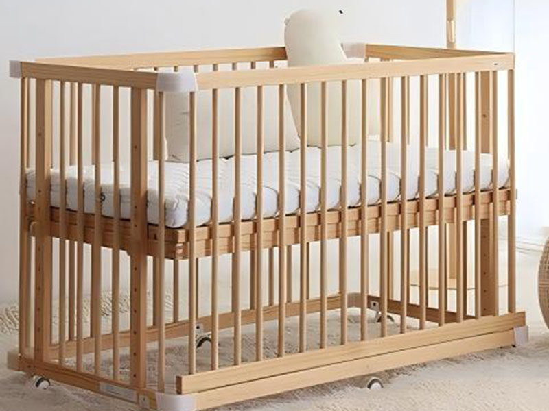 Baby crib / movable solid wood newborn bed / children's modular solid wood widened and heightened bed