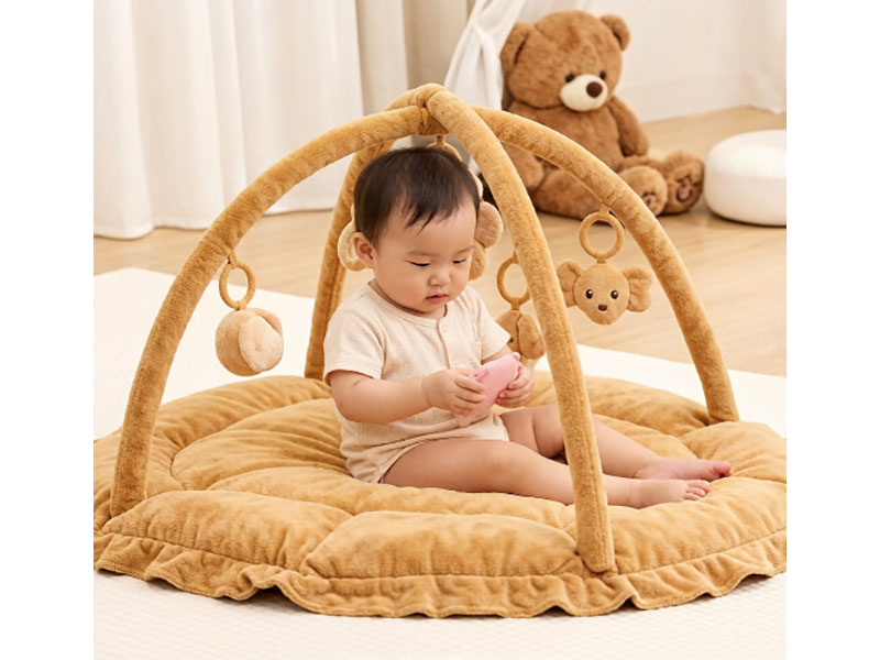 Baby play frame/baby play mat wooden frame, round baby crawling mat, gym fabric hanging toys