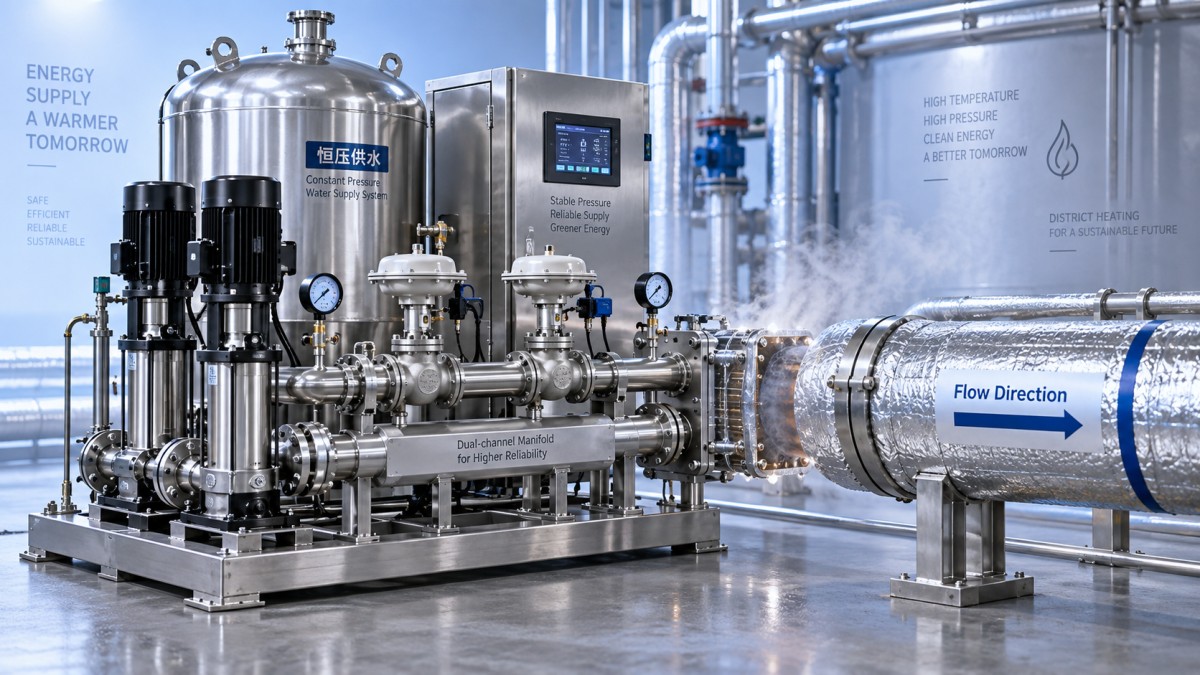 How ConstantPressure Water Supply Skid-Mounted Equipment avoids water hammer during pump start-up in district heating networks Bagaimana Peralatan Pasang-Skid Pasokan Air ConstantPressure menghindari palu air selama start-up pompa pada jaringan pemanas distrik