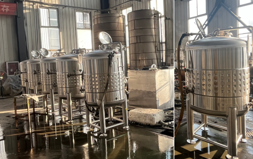 Beberapa tangki baja tahan karat sedang menjalani uji air dan uji tekanan