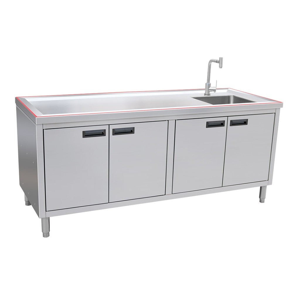 Sliding door sink cabinet