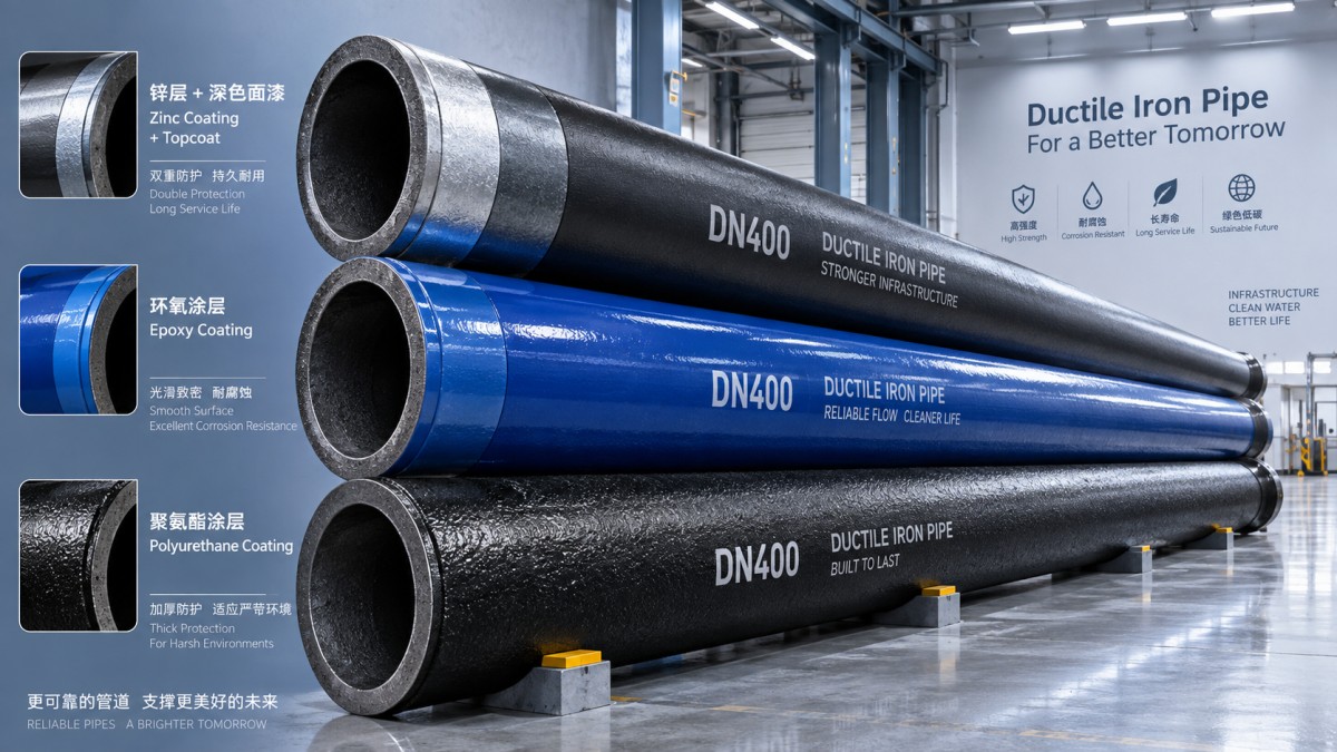Ductile Iron Pipe Coating Types Explained: Zinc, Epoxy, and Polyurethane Giải thích các loại lớp phủ ống gang cầu: Kẽm, Epoxy và Polyurethane