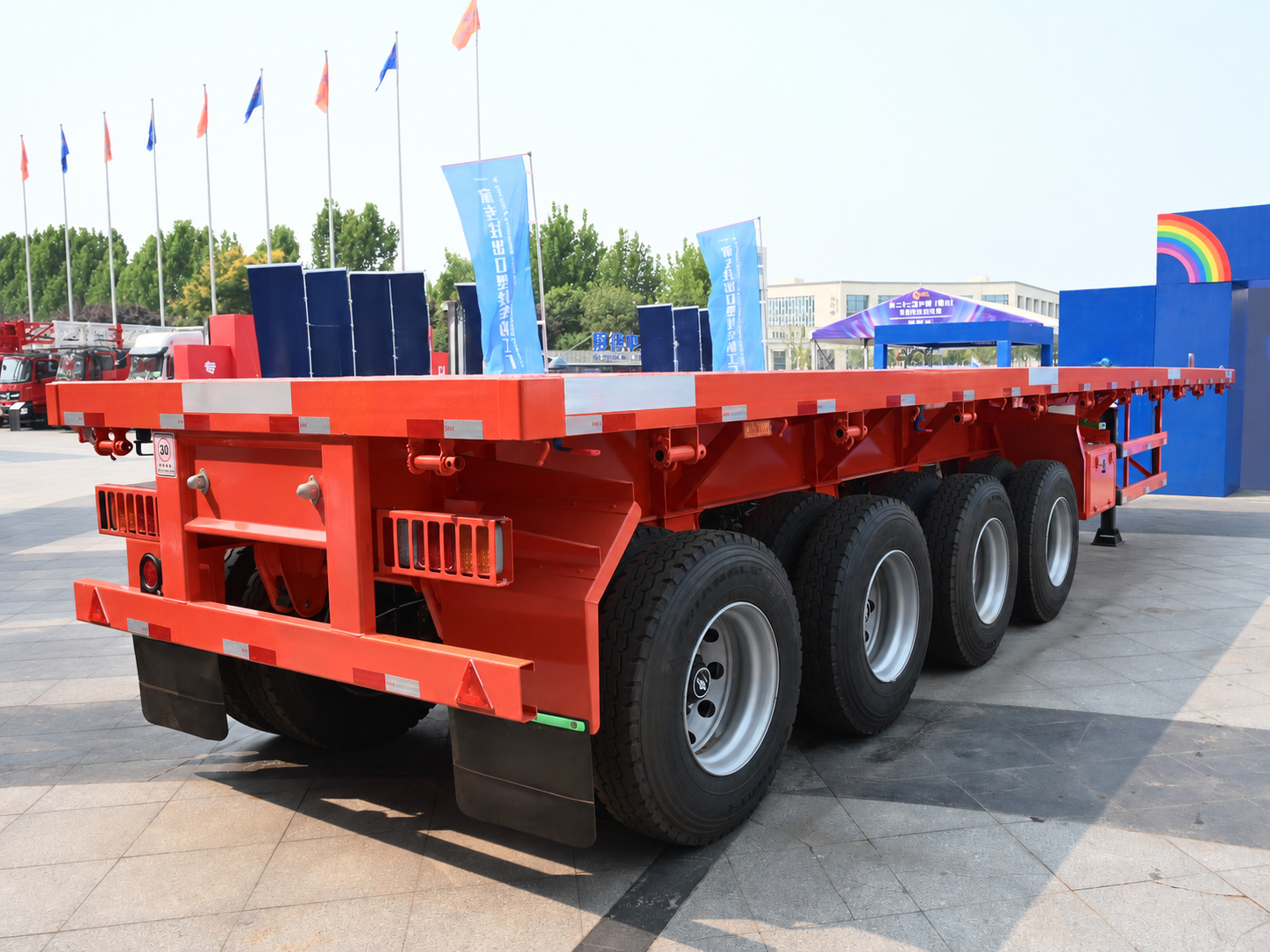 Semi-Trailer Flatbed Kontainer 40ft 4 Gandar