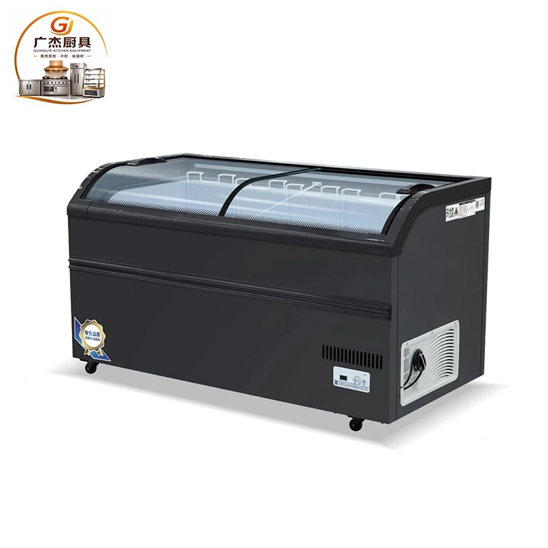 Commercial curved glass island freezer