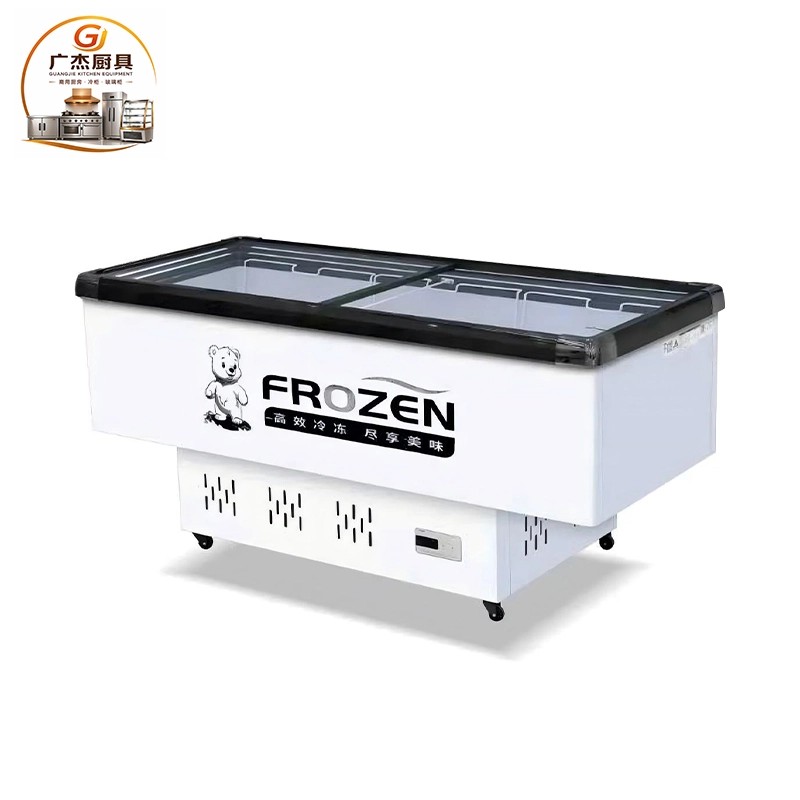 Commercial flat glass island freezer