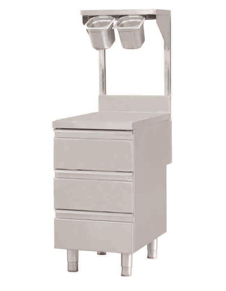 Commercial Stainless Steel Three Drawer Cabinet with Upper Shelf