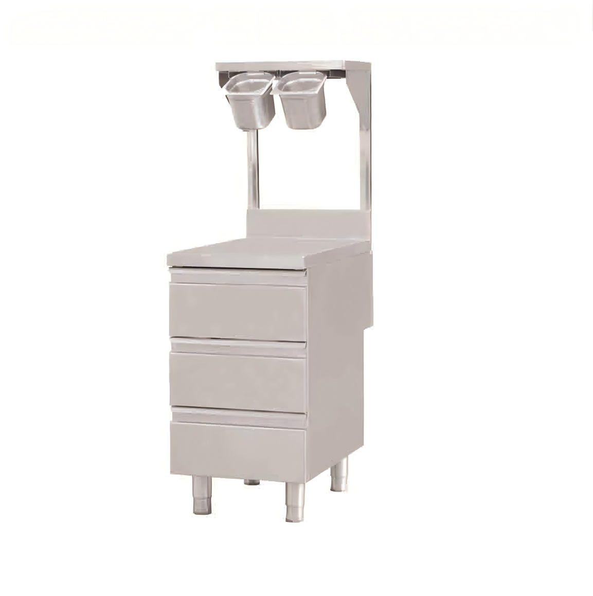 Commercial Stainless Steel Three Drawer Cabinet with Upper Shelf