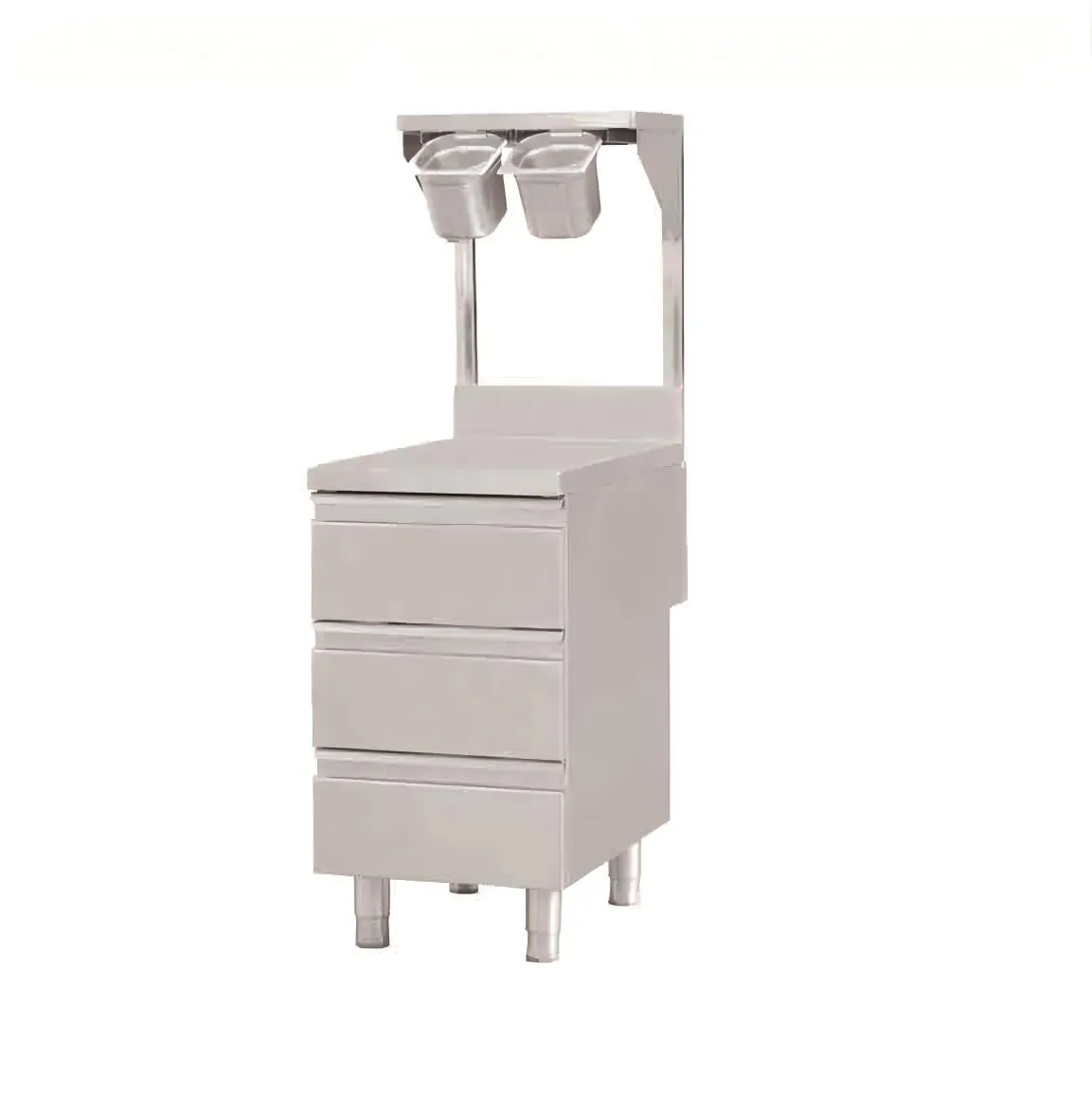 Commercial Stainless Steel Three Drawer Cabinet with Upper Shelf
