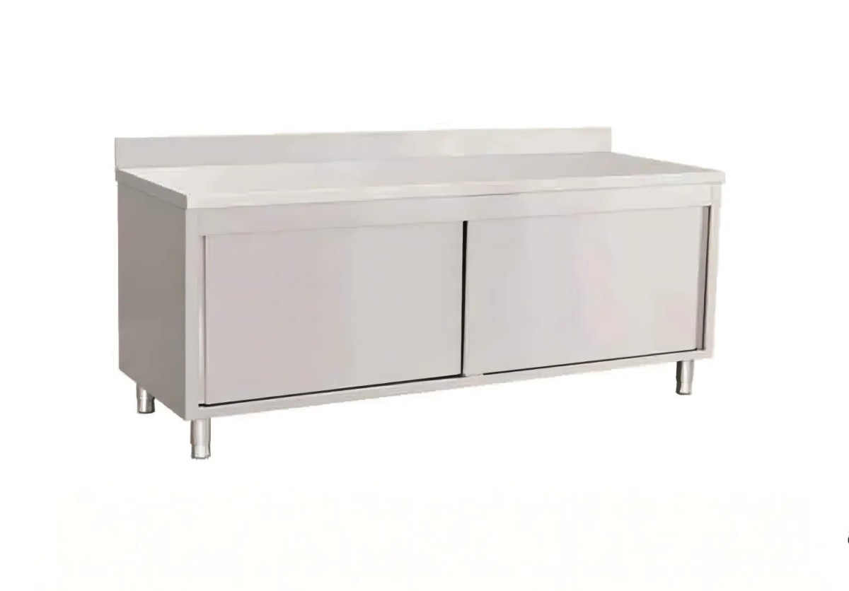 single sliding door stainless steel cabinet with splashback