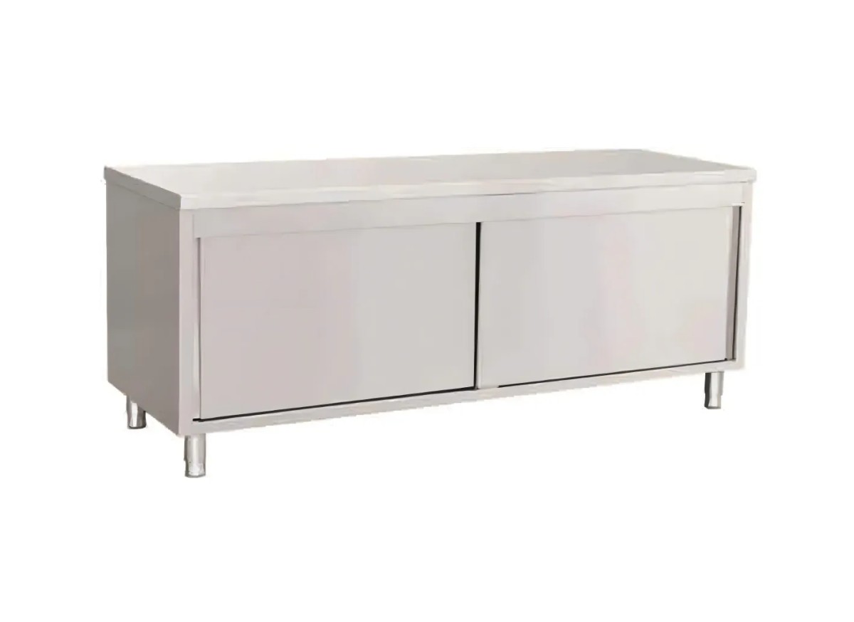 single sliding door stainless steel cabinet without splashback