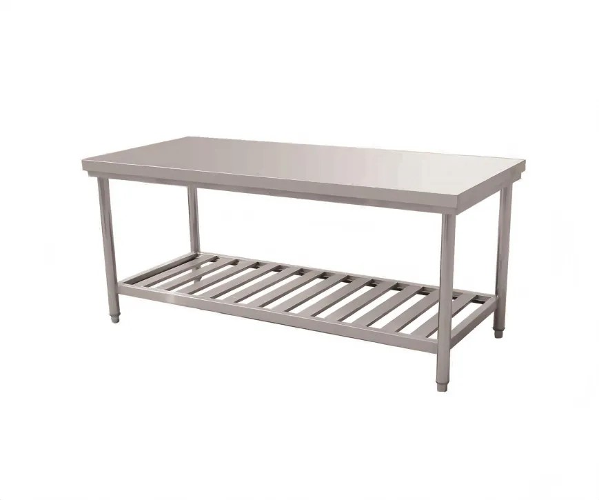 Slatted undershelf stainless steel work table