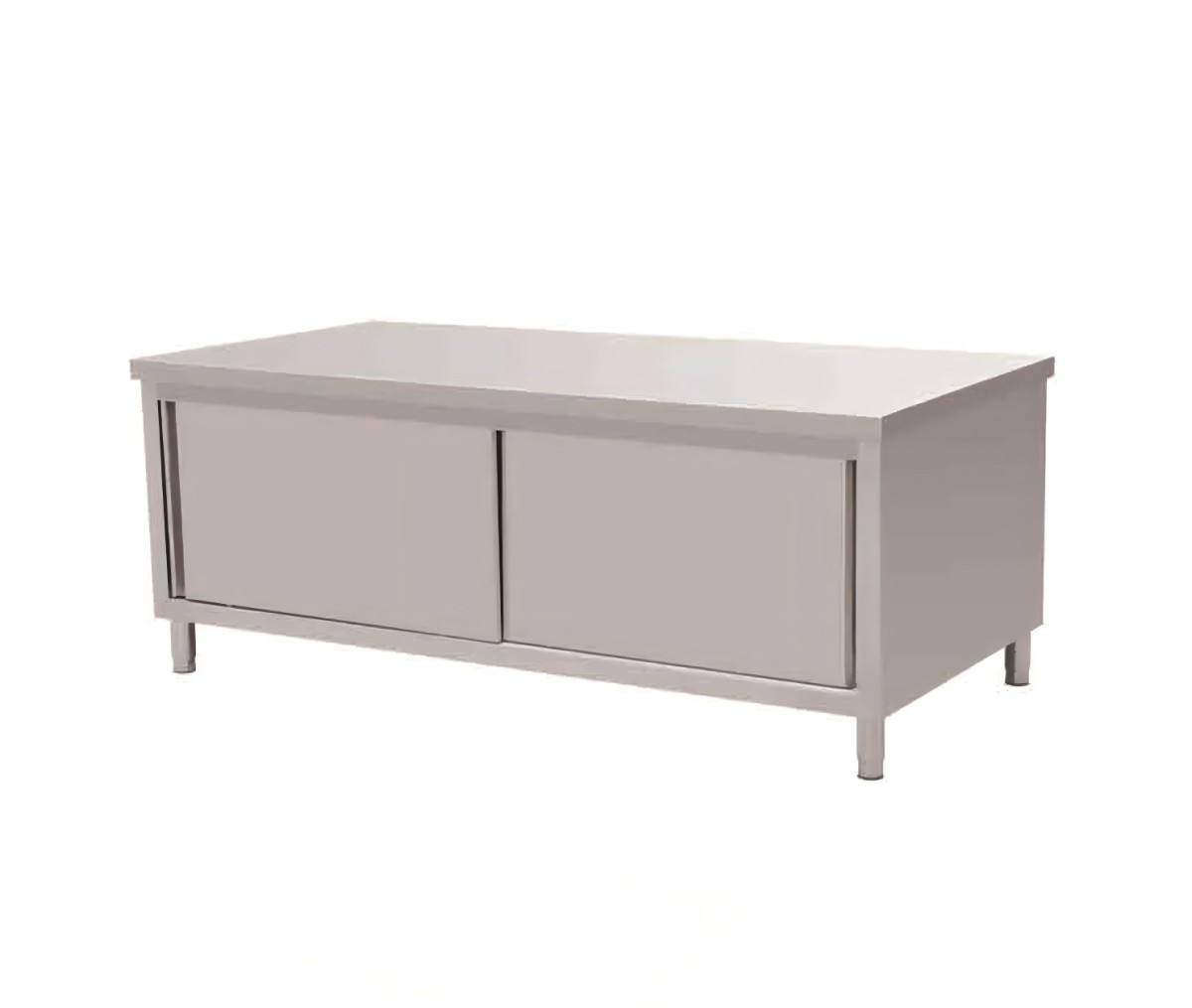 Pass-through Stainless Steel Cabinet Work Table with Double-side Sliding Doors