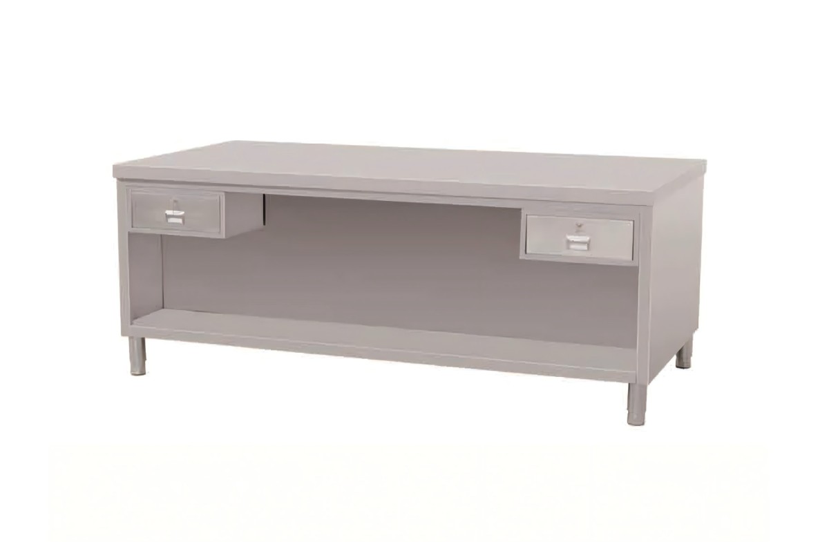 Cabinet Work Table with Two Drawers and Flip-up Door
