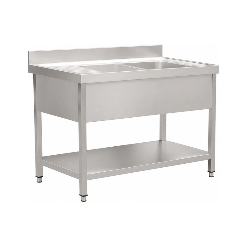 European Style Single Sink with Left Drainboard and Undershelf