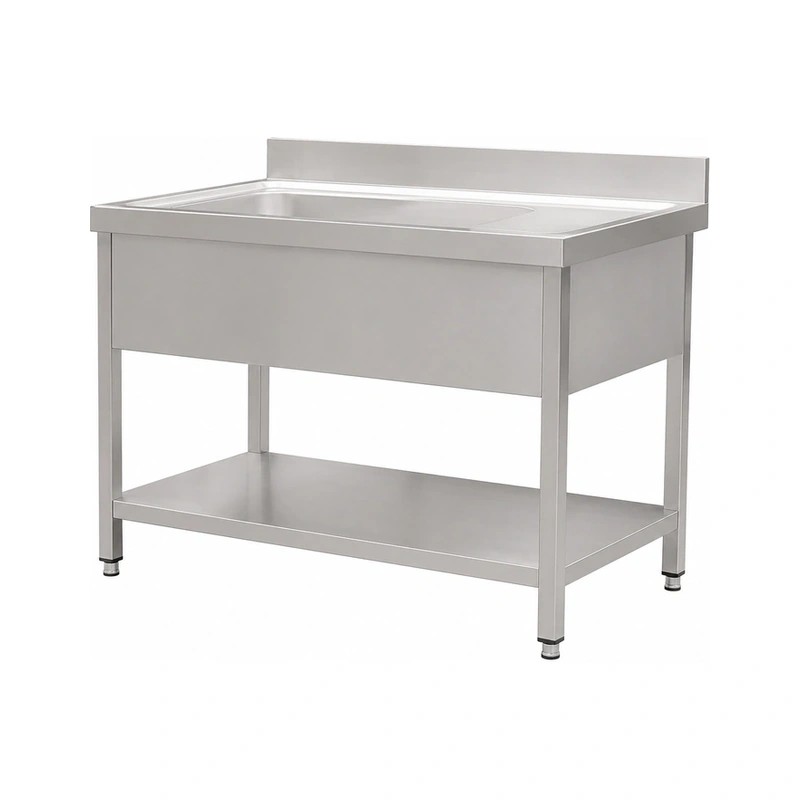 European Style Single Sink with Right Drainboard and Undershelf
