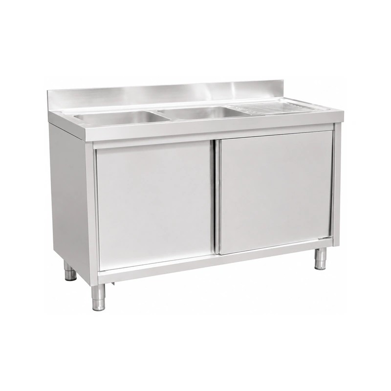 European Style Double Sink Cabinet with Right Drainboard