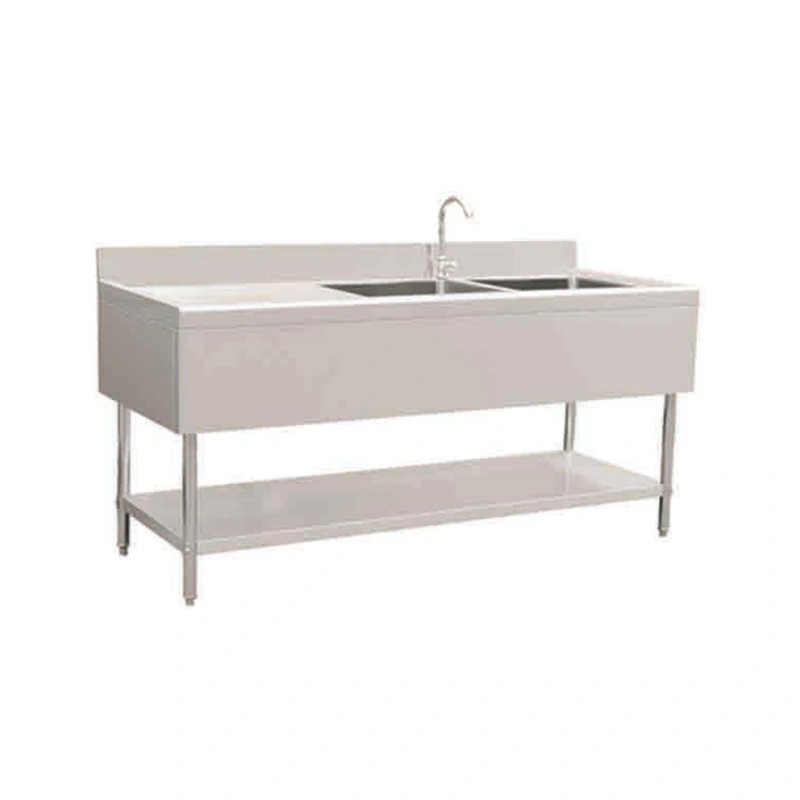 ZZOSSXZLS European Style Double Sink with Left Drainboard and Undershelf